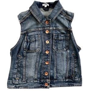EXPRESS Womens Blue Denim Retro Sleeveless Jean Vest Jacket Vintage Style Medium